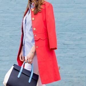 DRAPER JAMES | Red Scallop Trench Pea Coat Gold Button Statement Jacket | Size 4